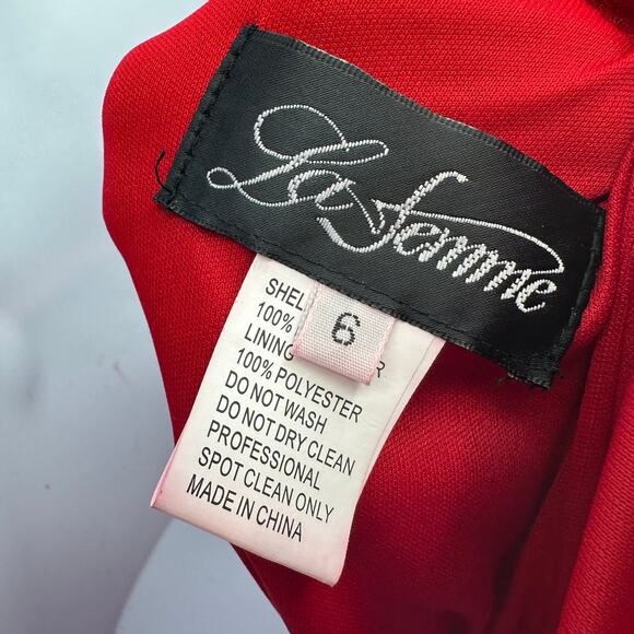 La Femme Prom Dress 6 Red Sleeveless Formal Gown Front Slit Side Zip Open Back - Picture 13 of 14